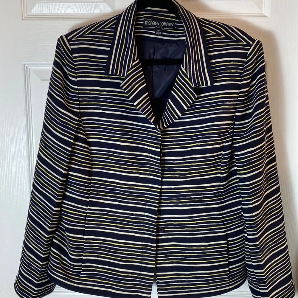 Kasper & Company ASL Pinstripes Jacket Hidden Button Front closure Size 16